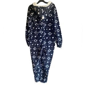 Rue 21 Black/White Print One Piece Hooded Pajamas. Size Medium.